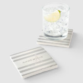 Dessous-de-verre En Pierre Élégant Monogramme Faux Gris Argent Gris Gris (Côté)