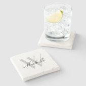 Dessous-de-verre En Pierre Élégant Monogramme gris élégant Nom de script élég (Côté)