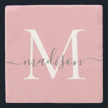Dessous-de-verre En Pierre Élégant Monogramme gris rose pâle Script féminin<br><div class="desc">Élégant Monogramme gris rose pâle Nom du script féminin Dessous de verre de pierre</div>