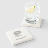 Dessous-de-verre En Pierre Élégant Monogramme Modèle Design élégant Rustique (Côté)
