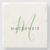 Dessous-de-verre En Pierre Élégant Monogramme moderne blanc vert Script (Devant)