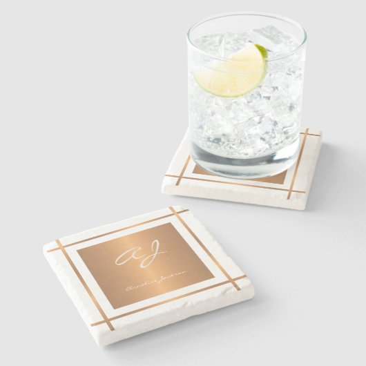Dessous-de-verre En Pierre Élégant monogramme personnalisé nom de script or (Côté)