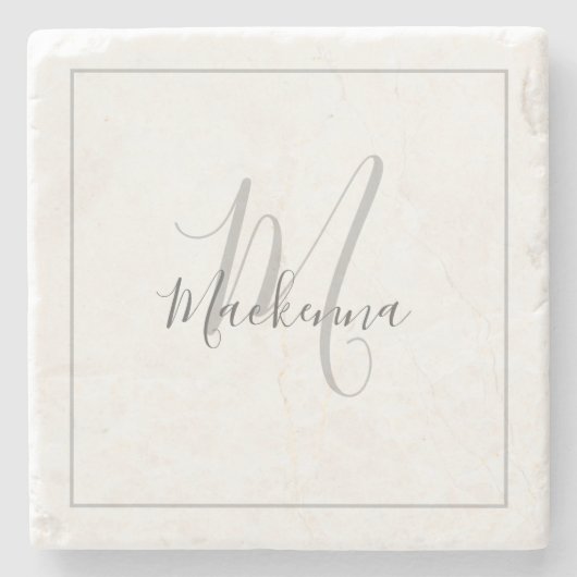 Dessous-de-verre En Pierre Élégant Monogramme personnalisé Nom Script élégant (Devant)