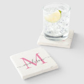 Dessous-de-verre En Pierre Élégant Monogramme personnalisé Script Magenta ros (Côté)