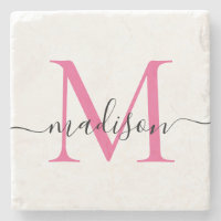 Élégant Monogramme personnalisé Script Magenta ros
