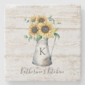 Dessous-de-verre En Pierre Elégant Monogramme rustique Tournesol Eucalyptus (Devant)