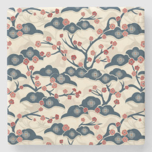 Dessous-de-verre En Pierre Élégant Motif sans couture en fleur de cerisier (2