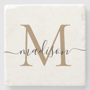 Dessous-de-verre En Pierre Élégant or noir Monogramme Feminine Nom du script