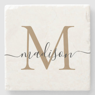 Dessous-de-verre En Pierre Élégant or noir Monogramme Feminine Nom du script
