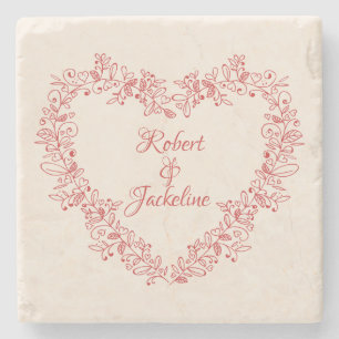 Dessous-de-verre En Pierre Élégant Romance Floral Red Heart Valentines Day