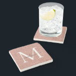 Dessous-de-verre En Pierre Élégant Rose Parties scintillant or Monogramme Nom<br><div class="desc">Élégant Rose Parties scintillant or Étincelle Monogramme Girly Script Swash Nom Dessous de verre de pierre</div>