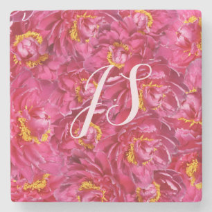 Dessous-de-verre En Pierre Élégant rose Peony Stylish Calligraphie Monogramme