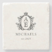 Dessous-de-verre En Pierre Élégant, Royal Crest Monogramme noir et blanc (Devant)