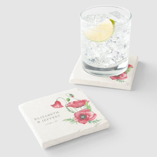 Dessous-de-verre En Pierre Élégant Rustique Mariage au Script de l'Aquarelle (Côté)