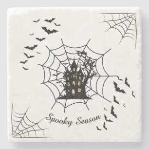 Dessous-de-verre En Pierre Élégant Saison Halloween effrayante Noir et Blanc