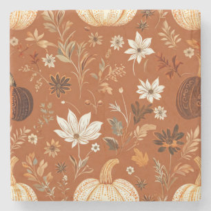 Dessous-de-verre En Pierre Élégant Terra Cota Citrouille Automne Motif Floral
