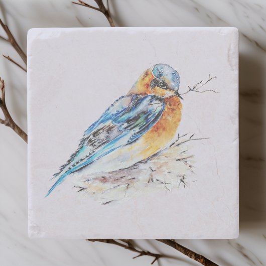 Dessous-de-verre En Pierre Elégante aquarelle Bluebird Nature