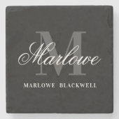 Dessous-de-verre En Pierre Élégante calligraphie noir gris (Devant)