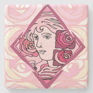 Dessous-de-verre En Pierre Élégante femme Rose Art Nouveau