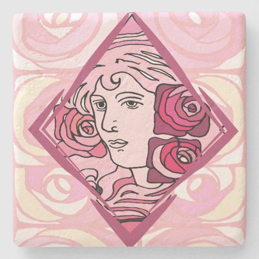 Dessous-de-verre En Pierre Élégante femme Rose Art Nouveau (Devant)
