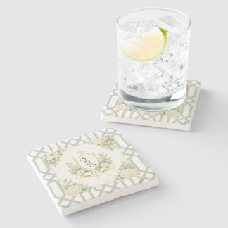 Dessous-de-verre En Pierre Élégante Soirée de Jardin d'Été Monogramme Floral