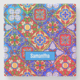 Dessous-de-verre En Pierre Elégante talavera mexicaine carrelage bleu violet 