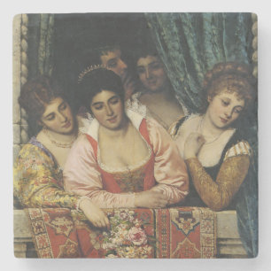 Dessous-de-verre En Pierre Élégantes Dames sur un Balcon