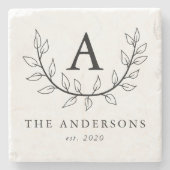 Dessous-de-verre En Pierre Élégantes feuilles monogramme (Devant)