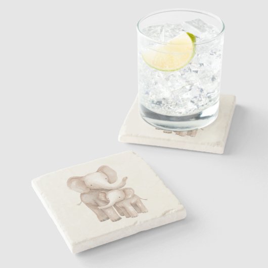 Dessous-de-verre En Pierre Éléphant Parent & Bébé (Côté)
