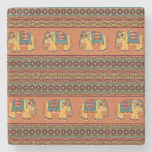 Dessous-de-verre En Pierre Eléphants Indiens, Orange Traditionnel Sans Seamle