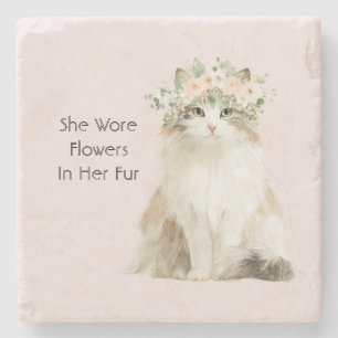 Dessous-de-verre En Pierre Elle portait des fleurs dans son chat à fourrure