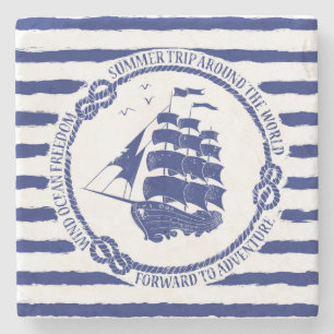 Dessous-de-verre En Pierre Emblème nautique avec le bateau de navigation