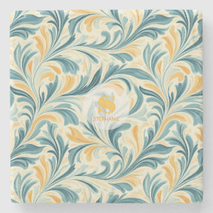 Dessous-de-verre En Pierre Emerald Green et Gold Paisley Motif