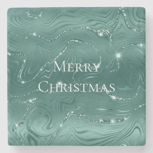 Dessous-de-verre En Pierre Emerald Green Glitzy Marble Christmas (Devant)