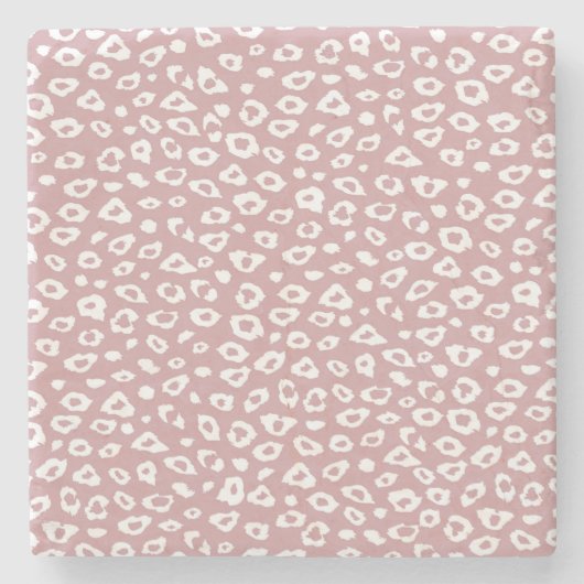 Dessous-de-verre En Pierre Empreinte de léopard blanc rose (Devant)