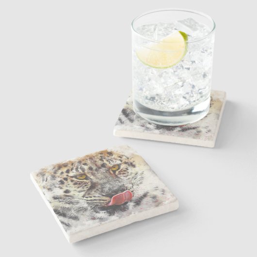 Dessous-de-verre En Pierre Empreinte de léopard peint (Côté)