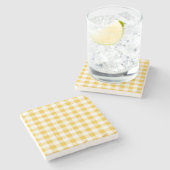 Dessous-de-verre En Pierre en vichy Plaid Jaune et Motif blanc (Côté)