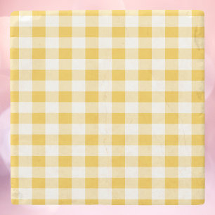 Dessous-de-verre En Pierre en vichy Plaid Jaune et Motif blanc