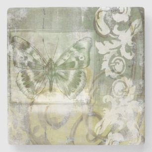 Dessous-de-verre En Pierre Encart vert de papillon avec la porte de
