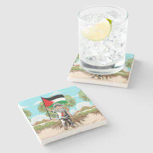 Dessous-de-verre En Pierre Enfant avec le drapeau de Keffiyeh Palestine