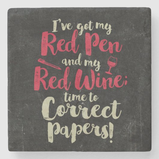 Dessous-de-verre En Pierre Enseignant Rouge Stylo Rouge Vin (Devant)