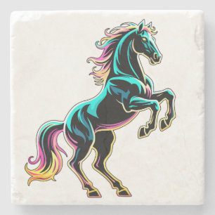 Dessous-de-verre En Pierre Enseigne au néon Cheval Style Rétro Glitch