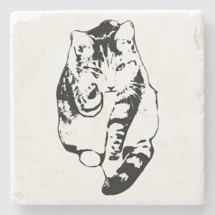 Dessous-de-verre En Pierre Ensemble de Dessous de verre de chats en encre gra