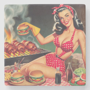 Dessous-de-verre En Pierre Épingle barbecue vintage vers le haut
