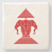 Dessous-de-verre En Pierre Erawan: Trois éléphants en tête Lao / Drapeau Laos (Devant)