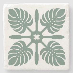 Dessous-de-verre En Pierre Esprit Aloha Broderie Hawaïenne - Monstera & Pagai