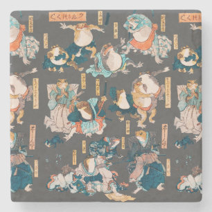 Dessous-de-verre En Pierre Estampe japonaise de grenouille sur bois Kuniyoshi