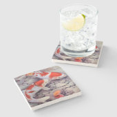 Dessous-de-verre En Pierre Étang à poissons rouge et blanc de Koi (Côté)