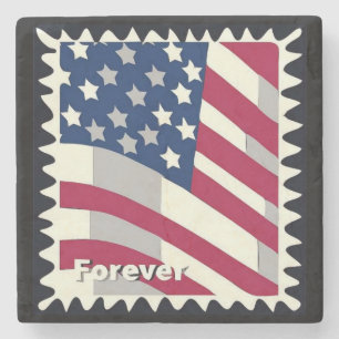 DESSOUS-DE-VERRE EN PIERRE ÉTATS-UNIS D'AMÉRIQUE DRAPEAU FOREVER STAMP