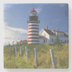 Dessous-de-verre En Pierre États-Unis, Maine, Lubec. Phare de West Quoddy Hea